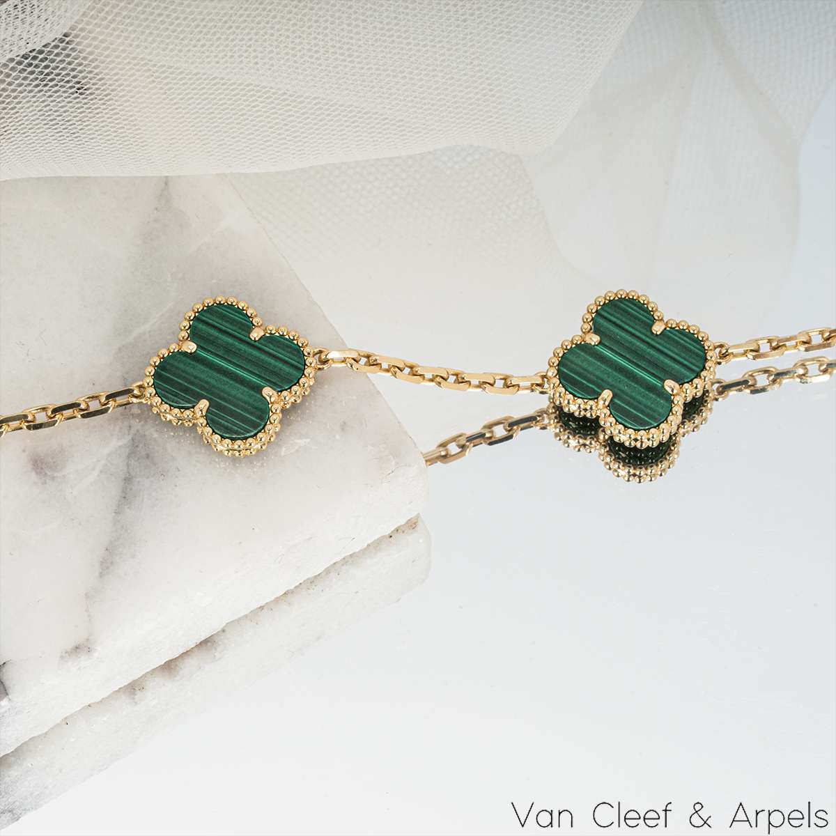 Van Cleef & Arpels Malachite Vintage Alhambra 5 Motif Bracelet VCARL80900 Van Cleef & Arpels Malachite Vintage Alhambra 5 Motif Bracelet VCARL80900